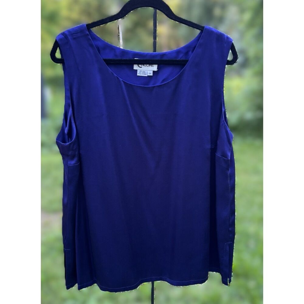 Encore 100% Silk Sleeveless Shell Top Women's Size 20 Cobalt Blue Career‎ Blouse